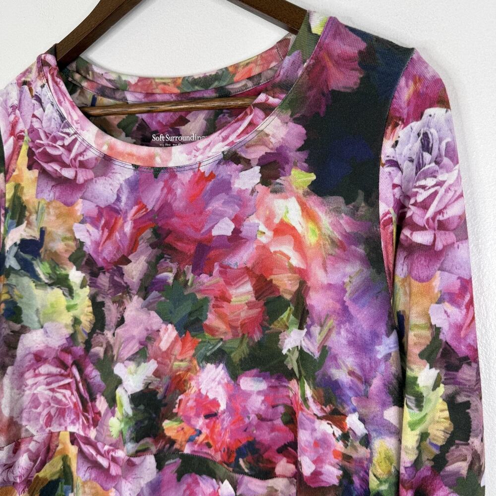 Soft Surroundings Floral Top Womens M Multicolor 3/4 Sleeve Shirt Artsy